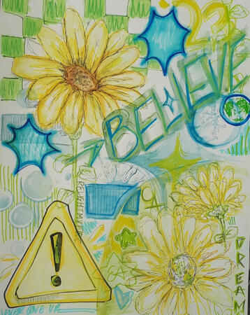 "𝗦𝘂𝗻𝗳𝗹𝗼𝘄𝗲𝗿𝘀 𝗳𝗼𝗿 𝗖𝗼𝗼𝗽𝗲𝗿" a personalised mixed media piece inspired by my high school teachers personality and self