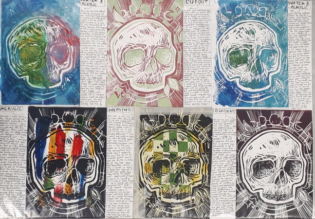 "𝗗𝗲𝗮𝗱𝗹𝘆 𝘄𝗶𝘀𝗵" a variety of experimenting that went with other mediums like watercolour,weaving,collaging and acrylic paint.