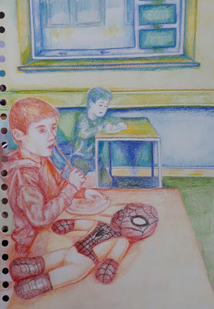 "𝗔𝗻𝗼𝘁𝗵𝗲𝗿 𝗱𝗮𝘆 𝗶𝗻 𝘀𝗰𝗵𝗼𝗼𝗹..." colouring pencil drawing inspired by artist Owen Rivals colouring pencil drawings and paintings