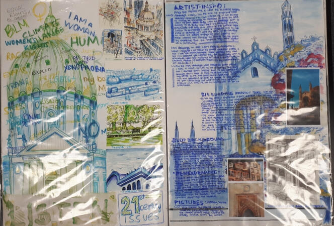 "𝗟𝗜𝗦𝗧𝗘𝗡" alongside similar ideas and sketches.A2 spread