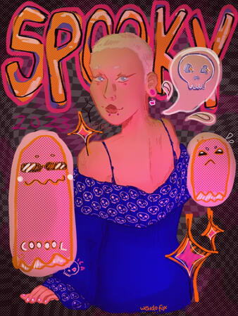 "𝗛𝗮𝗹𝗹𝗼𝘄𝗲𝗲𝗻 𝗻𝗶𝗴𝗵𝘁" featuring Original character Erica.Digital art piece drawn on Ibis paint