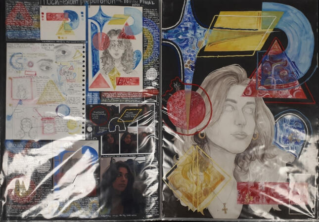 "𝗕𝘂𝗶𝗹𝗱 𝘂𝗽 𝗼𝗳 𝘀𝗲𝗹𝗳" exhibition, detailed notes about how the project came to be.Revolves around the title "Identity" and what that means to me.Focusing on mixed abstract art with semi realism.Mixed media art piece:hand sewn, watercolour,acrylic